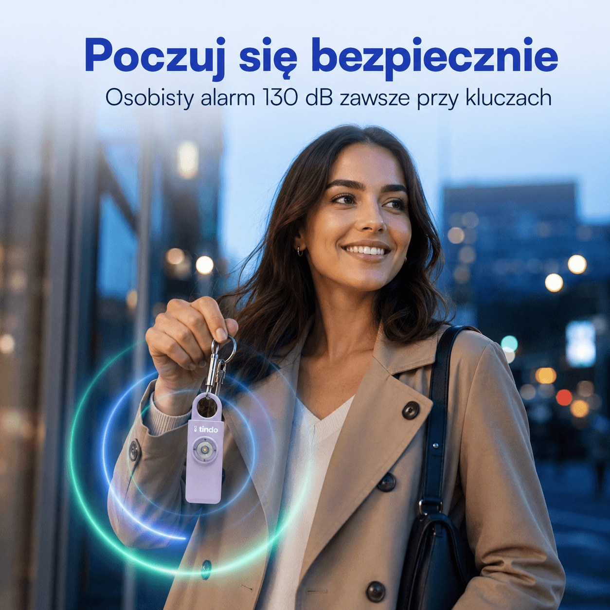 Osobisty alarm Tindo 130 dB zawsze przy kluczach